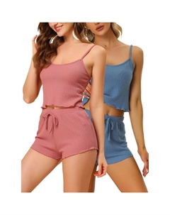 Женская пижама без рукавов, укороченная майка, шорты, комплект для отдыха, цвет Blue Pink Cheibear