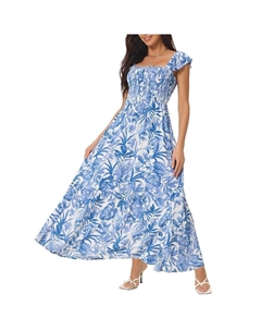 Женские летние пляжные платья в стиле бохо со сборками и квадратным вырезом без рукавов с рюшами и цветочным струящимся многоуровневым макси, синий Seta t