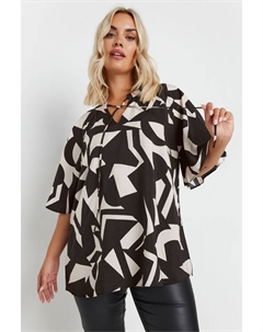 Топ с короткими рукавами и завязкой на шее, черный Yours curve