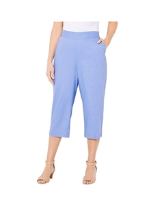 Женские льняные капри больших размеров с плоской передней частью, цвет Stone Blue Catherine's