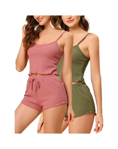 Женская пижама без рукавов, укороченная майка, шорты, комплект для отдыха, цвет Pink Green Cheibear
