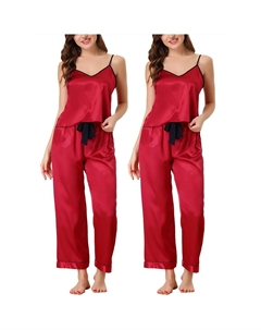 Женские летние подтяжки, пижамы из ледяного шелка, домашняя одежда, комплект из трех предметов, красный Cheibear