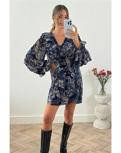 Платье футляр Evita с оборками и принтом пейсли в стиле бохо, синий Style cheat