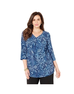 Женская плиссированная туника с v-образным вырезом и большим размером, цвет Navy Animal Paisley Catherine's