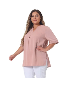 Женская осенняя повседневная однотонная туника больших размеров с V-образным вырезом и рукавами 1/2, розовый Agnes orinda