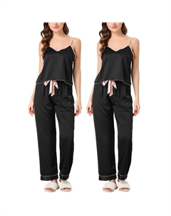 Женские летние подтяжки, пижамы из ледяного шелка, домашняя одежда, комплект из трех предметов, черный Cheibear