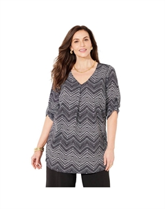 Женская плиссированная туника с v-образным вырезом и большим размером, цвет Black Chevron Catherine's