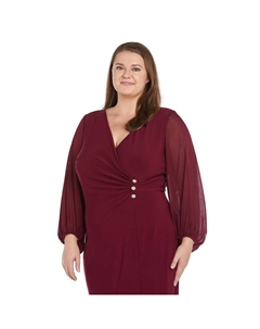 Плюс размер Платье с запахом и рукавами-блузоном и пуговицами со стразами, цвет Merlot R&m richards