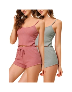 Женская пижама без рукавов, укороченная майка, шорты, комплект для отдыха, цвет Grey Pink Cheibear