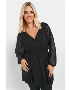 Топ с сетчатым рукавом и запахом, черный Yours curve