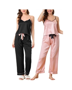 Женские летние подтяжки, пижамы из ледяного шелка, домашняя одежда, комплект из трех предметов, цвет Black Pink Cheibear