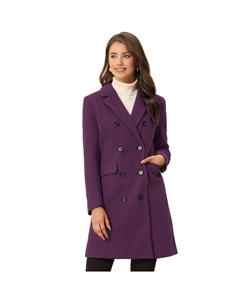 Женское двубортное пальто средней длины с воротником с зубчатыми лацканами, цвет Dark Purple Allegra k