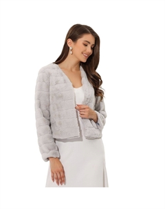 Женская однотонная однотонная лохматая шуба из мягкого искусственного меха без воротника с длинными рукавами, цвет Light Gray Allegra k