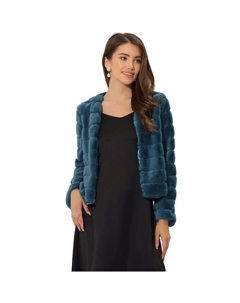 Женская однотонная однотонная лохматая шуба из мягкого искусственного меха без воротника с длинными рукавами, цвет Dark Grey Blue Allegra k