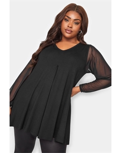 Топ свитер с длинными рукавами и складками из сетки, черный Yours curve