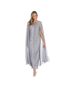 Женское длинное кружевное шифоновое платье-накидка с пайетками, темно-синий R&m richards