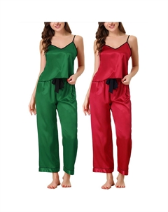 Женские летние подтяжки, пижамы из ледяного шелка, домашняя одежда, комплект из трех предметов, цвет Green Red Cheibear