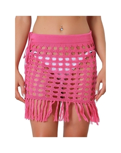 Юбка крючком для женщин. Сетчатые накидки с кисточками. Пляжная юбка на шнурке., цвет Hot Pink Allegra k