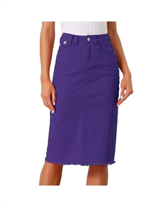 Женская однотонная джинсовая юбка с завышенной талией, джинсовые юбки средней длины с разрезом на спине, фиолетовый Allegra k