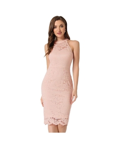 Элегантное кружевное платье для женщин, облегающее коктейльное платье без рукавов с бретелькой на шее, цвет Light Pink Allegra k
