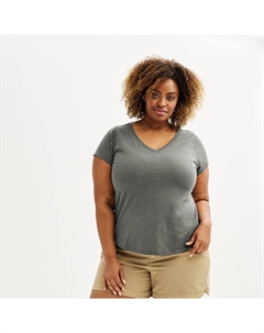 Плюс размер Повседневная футболка с короткими рукавами и V-образным вырезом, цвет Charcoal Sonoma goods for life