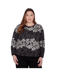 Плюс размер Топ с геометрическим эффектом омбре и прокруткой, цвет Charcoal Alfred dunner