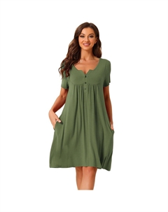 Женская пижама с мягкими пуговицами и карманами, ночная рубашка с короткими рукавами для отдыха, цвет Army Green Cheibear