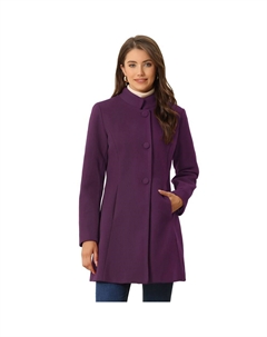 Женское зимнее однобортное длинное пальто с воротником-стойкой и длинными рукавами, цвет Deep Purple Allegra k