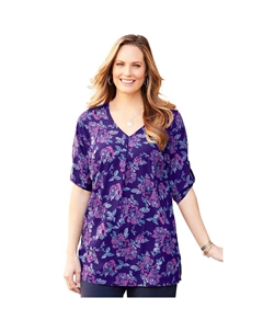 Женская плиссированная туника с v-образным вырезом и большим размером, цвет Deep Grape Etched Catherine's