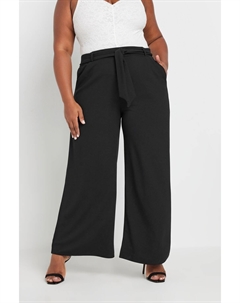 Фактурные широкие брюки с завязкой на талии, черный Yours curve