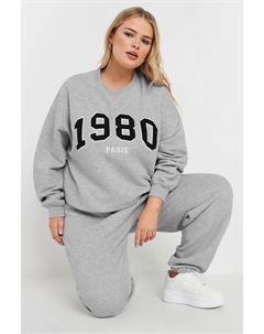 Джемпер с круглым вырезом и аппликацией 1980 года из меланжевого полотна, серый Yours curve