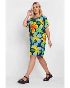 Платье туника с цветочным принтом, синий Yours curve