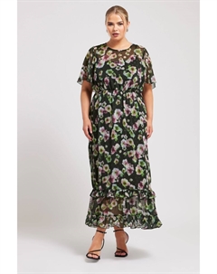 Платье халат макси с цветочным принтом в стиле Лондон, черный Yours curve