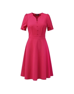 Элегантное деловое платье для женщин, плиссированное платье-футляр трапециевидной формы с коротким рукавом и вырезом в форме сердца, цвет Hot Pink Allegra k