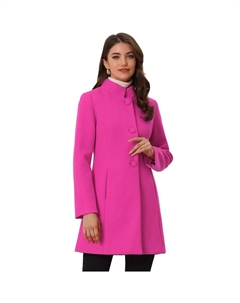 Женское зимнее однобортное длинное пальто с воротником-стойкой и длинными рукавами, цвет Hot Pink Allegra k