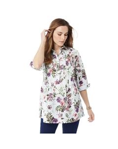 Женская плиссированная туника больших размеров из эластичного поплина, цвет Pink Purple Botanical Roaman's