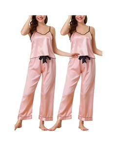 Женские летние подтяжки, пижамы из ледяного шелка, домашняя одежда, комплект из трех предметов, розовый Cheibear