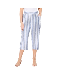 Женские льняные капри больших размеров с плоской передней частью, цвет Royal Navy Stripes Catherine's