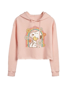 Укороченное худи в стиле ретро с радужным рисунком Peanuts Snoopy & Woodstock для подростков, розовый Licensed character