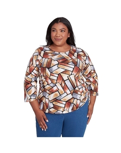 Плюс размер Футболка с цветными блоками и короткими рукавами, цвет Multi Neutral Alfred dunner