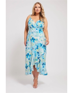 Платье халат с цветочным принтом и оборками, синий Yours curve