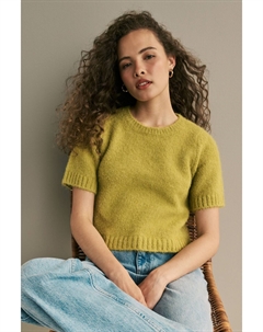 Джемпер с короткими рукавами и круглым вырезом, с добавлением шерсти, зеленый Next