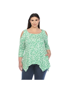 Туника больших размеров с леопардовым принтом и открытыми плечами, цвет Green Leopard Wm fashion