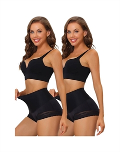 Женские кружевные трусы с высокой талией, 2 упаковки, корректирующее белье, подтягивающие бедра, трусики с контролем живота, Bodyshaper, черный Allegra k