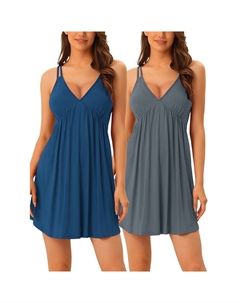 Женская одежда для сна без рукавов, сорочки, нижнее белье, мягкое пижамное платье с V-образным вырезом и полным скольжением, цвет Blue Gray Cheibear
