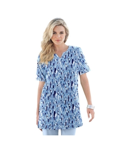 Женская мягкая трикотажная туника больших размеров с вырезом и вырезом с принтом, цвет Pale Blue Brushstroke Roaman's