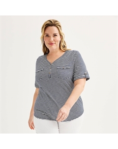 Удобный топ на пуговицах Plus с рукавами до локтя, цвет Navy Stripe Croft & barrow