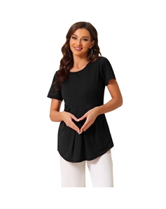 Женская одежда для сна Топы Повседневная футболка с круглым вырезом и коротким рукавом для дома, черный Cheibear