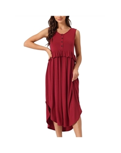 Женская ночная рубашка с рюшами для беременных без рукавов, плиссированная свободная ночная рубашка, цвет Burgundy Cheibear