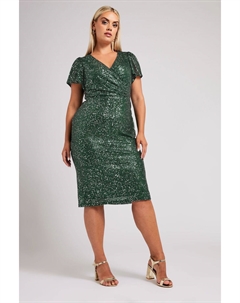 Платье халат с пайетками London, зеленый Yours curve